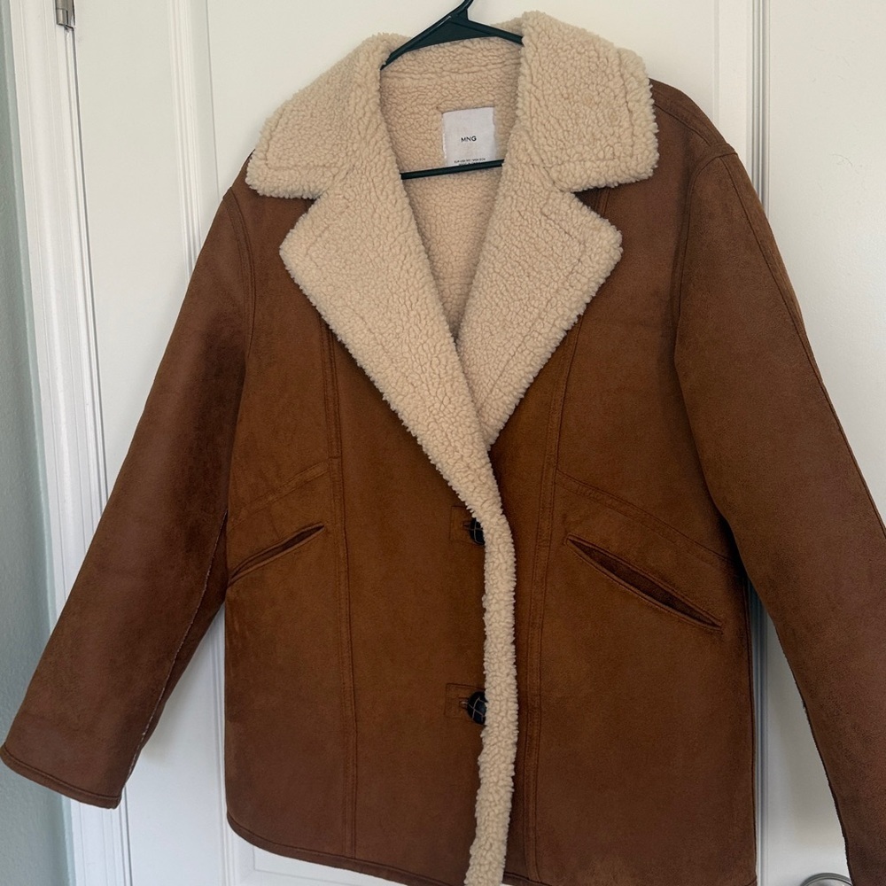 MANGO Oversized Cognag Tan Shearling Jacket Coat Size XS - Small Oversized - Picture 8 of 16